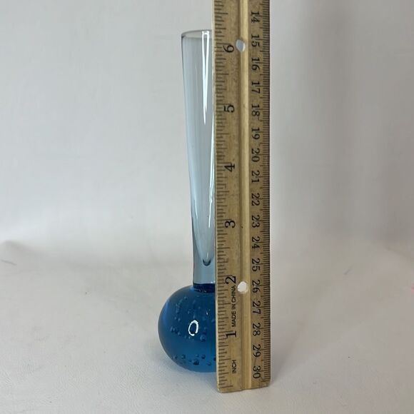 Bubble Bud Vase Blue Single Stem 6 1/4 Tall 2 In Ball 1 In Opening Vintage 1960 - Picture 4 of 5